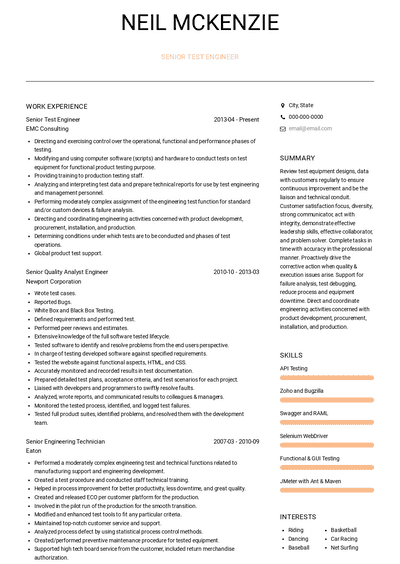 Test Engineer Resume Samples and Templates | VisualCV