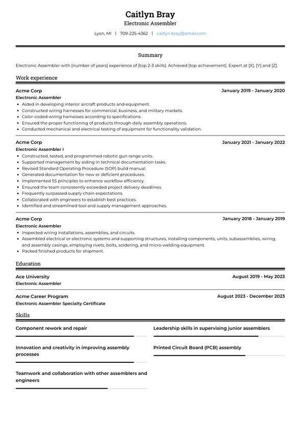 Electronic Assembler Resume Examples and Templates