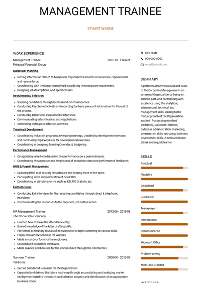 Management Trainee Resume Samples and Templates | VisualCV