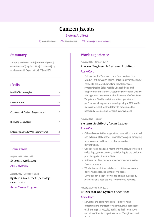 Systems Architect Resume Examples And Templates