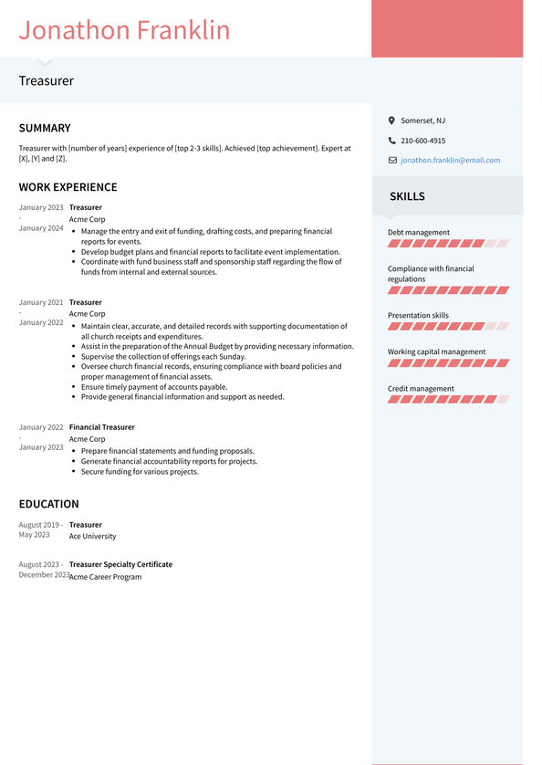 Treasurer Resume Examples and Templates