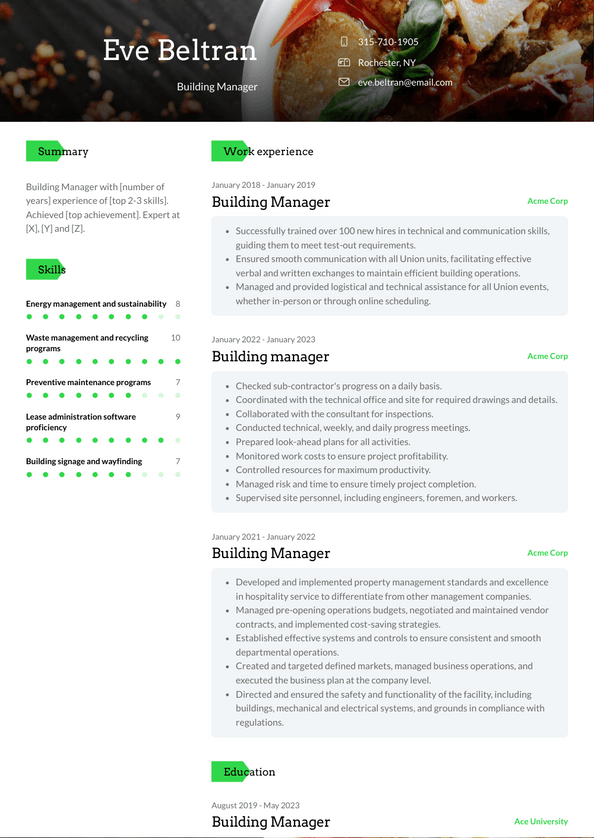 Building Manager Resume Examples and Templates