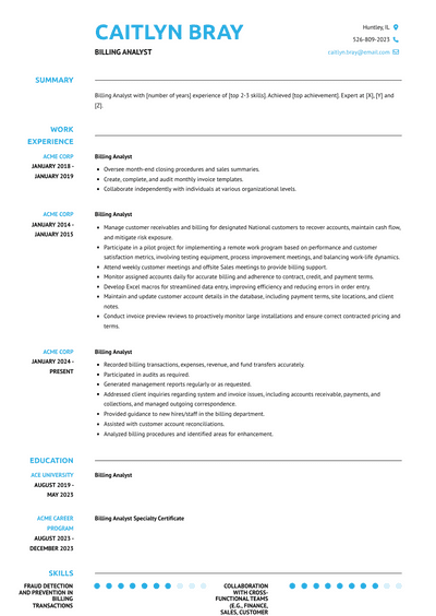 Billing Analyst Resume Examples and Templates