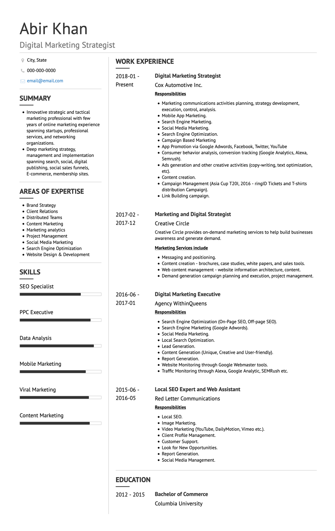 Chronological Cv Template For 2020 Clair Visualcv