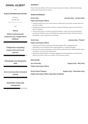 Public Information Officer Resume Sample and Template