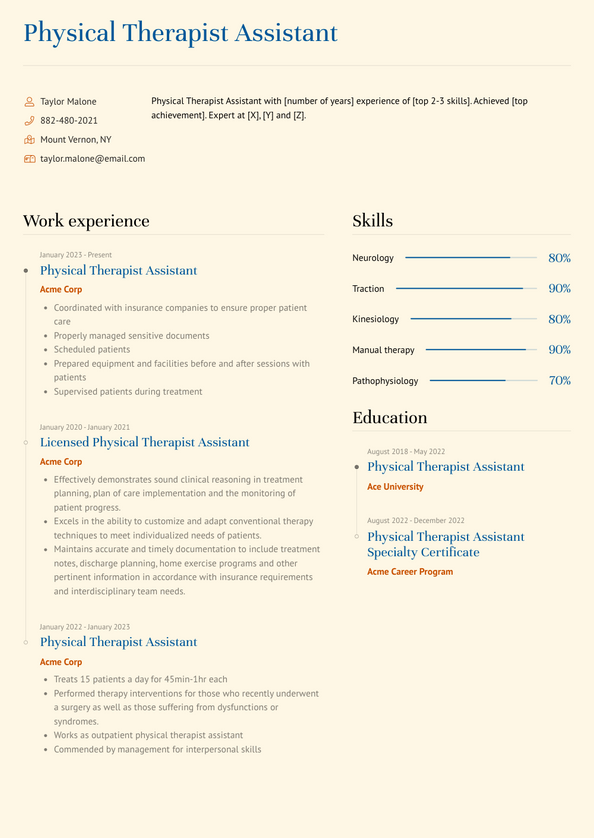 Physical Therapist Assistant Resume Examples and Templates