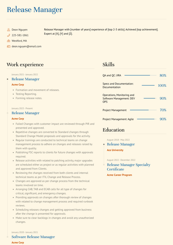 3+ Release Manager Resume Examples and Templates