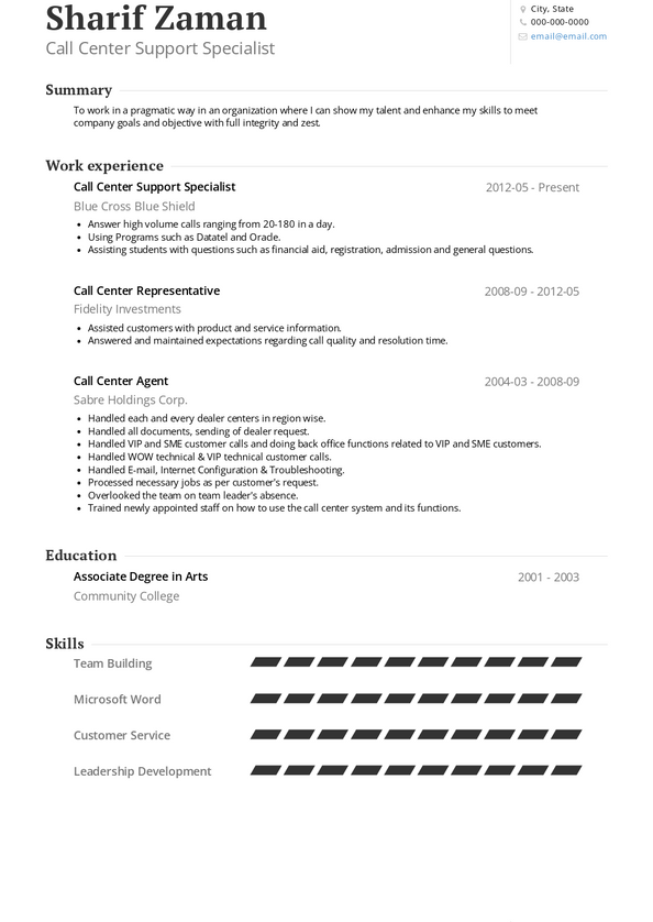 call center agent objective resume