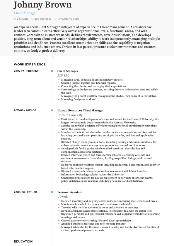 Client Manager Resume Samples and Templates | VisualCV