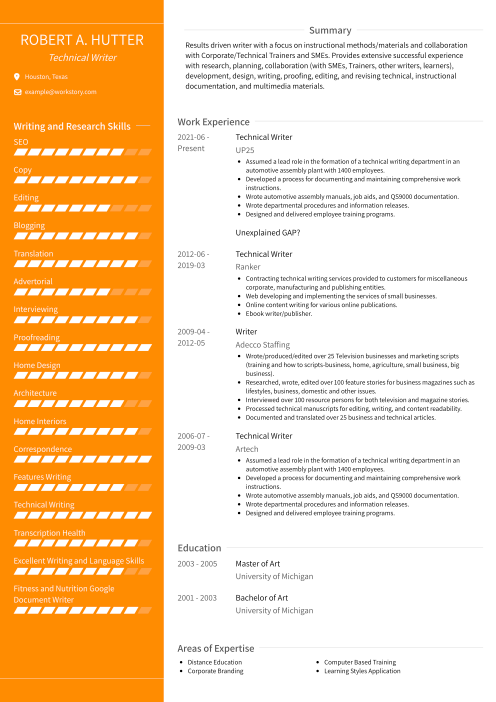 orange color resume template avant