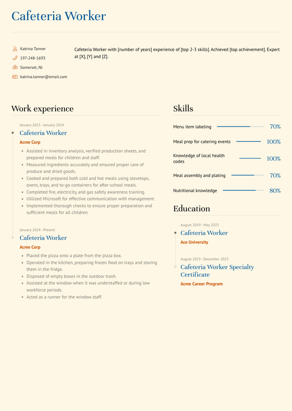 Cafeteria Worker Resume Examples and Templates