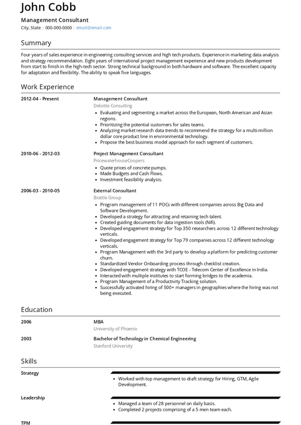 Management Consultant Resume Samples [+ 3 Examples] | VisualCV