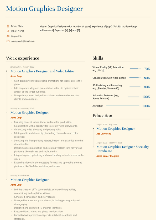 Motion Graphics Designer Resume Examples and Templates