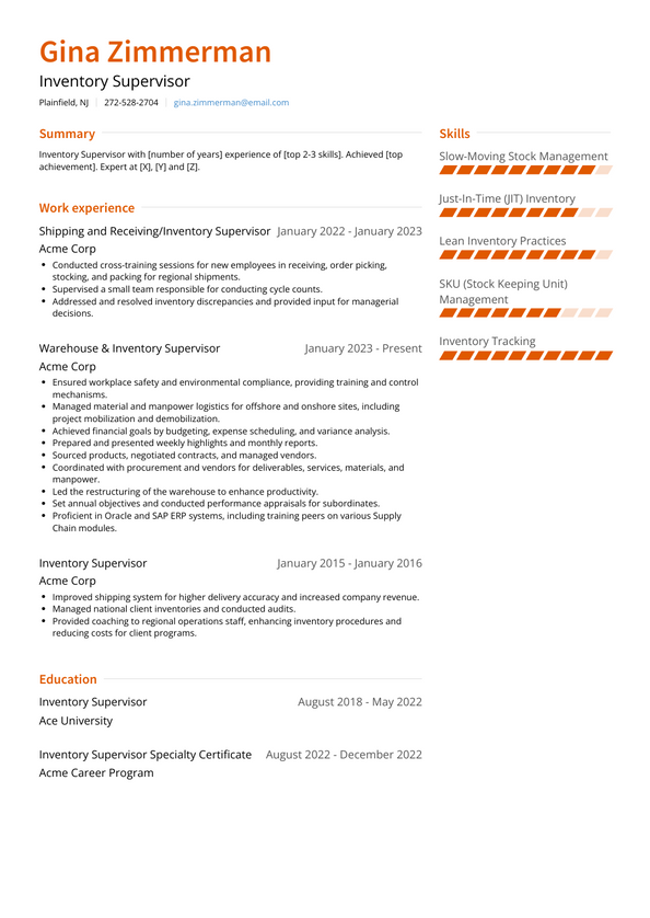 Inventory Supervisor Resume Examples and Templates