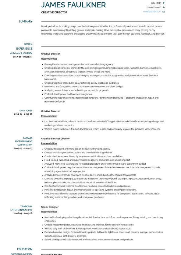 Creative Director Resume Samples [+ 3 Examples] | VisualCV