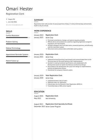 Registration Clerk Resume Examples And Templates