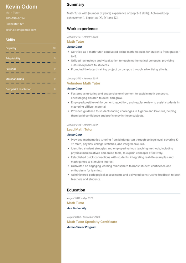 Math Tutor Resume Examples and Templates
