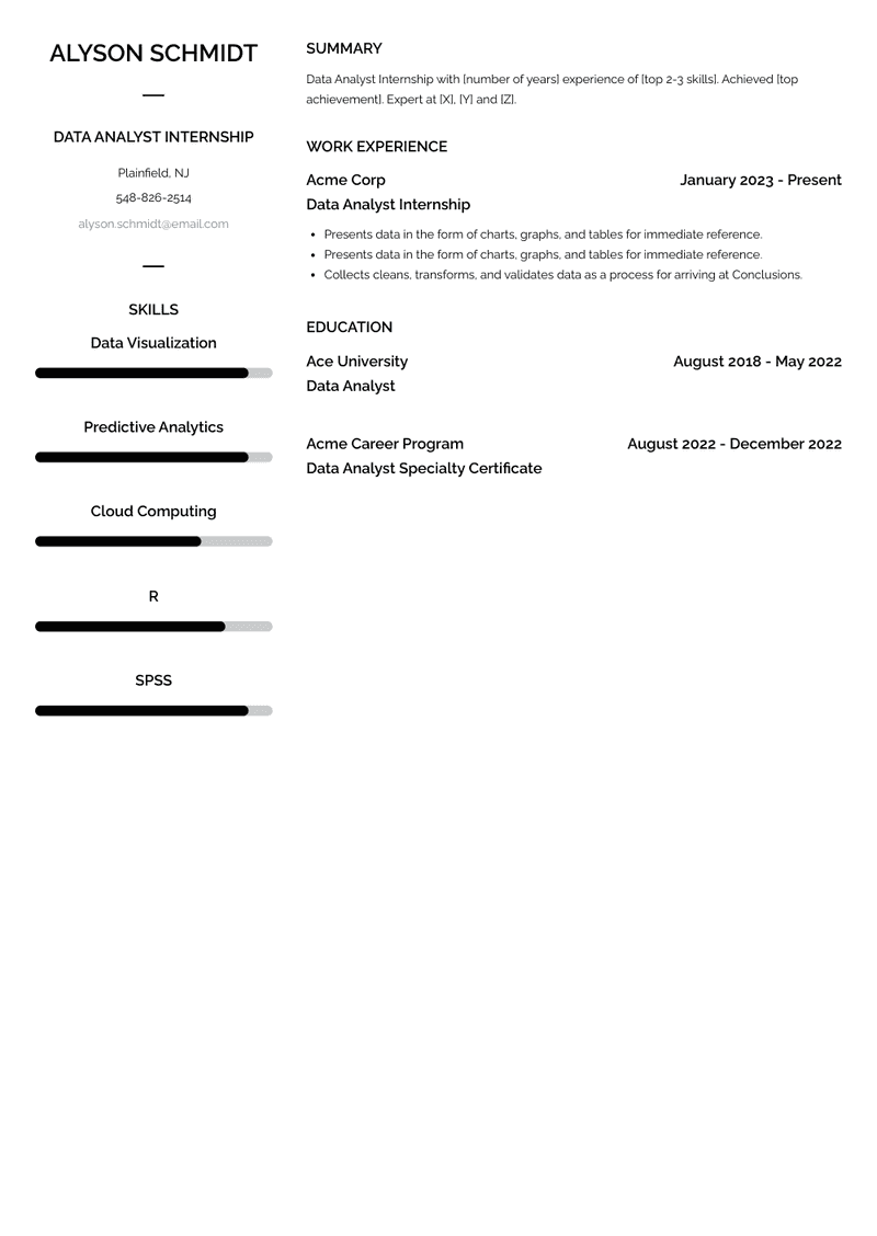 Data Analyst Internship Resume Examples and Templates