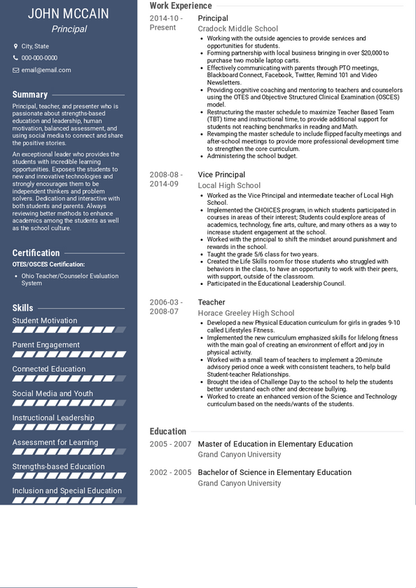 Principal Resume Samples and Templates | VisualCV