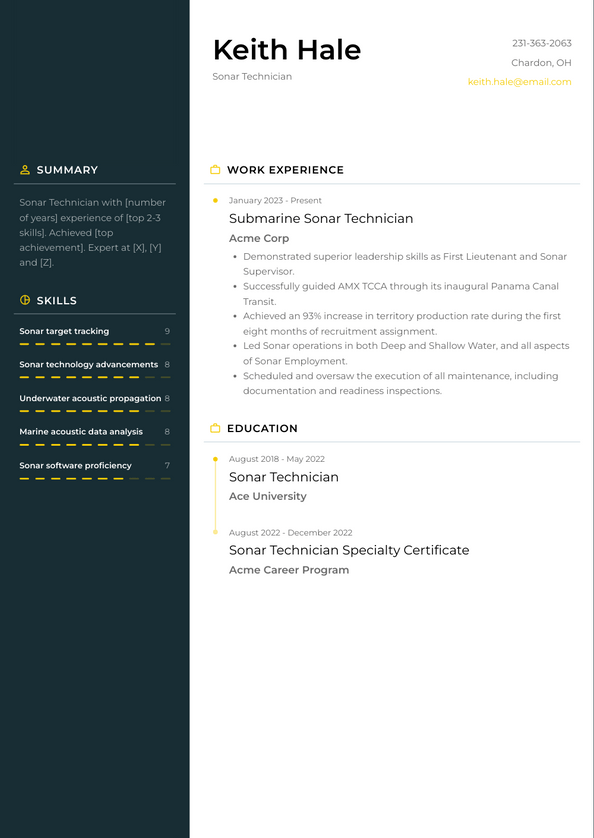 Sonar Technician Resume Examples and Templates