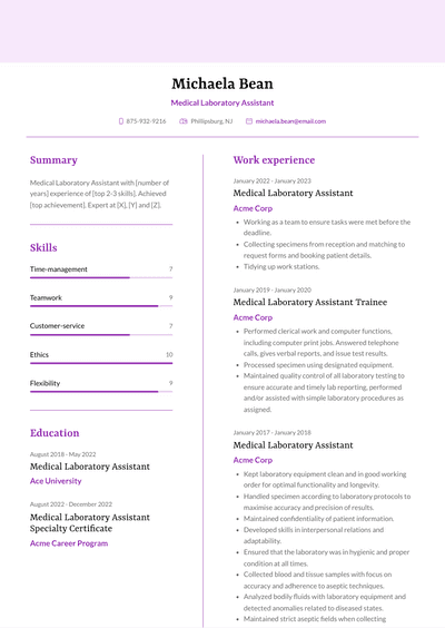 Medical Laboratory Assistant Resume Examples and Templates