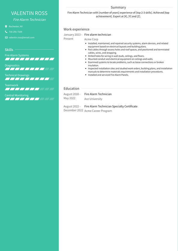 Fire Alarm Technician Resume Examples and Templates