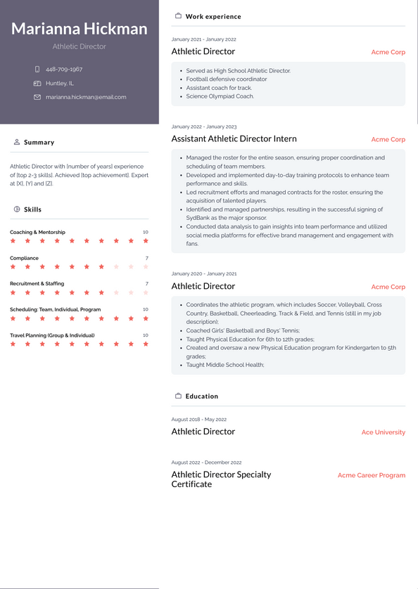 3+ Athletic Director Resume Examples and Templates