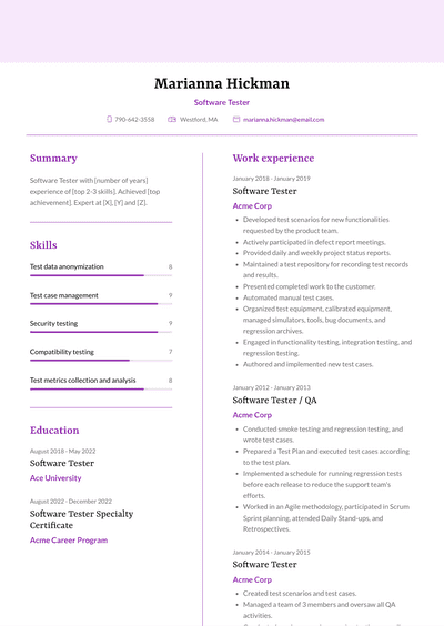 Software Tester Resume Examples and Templates