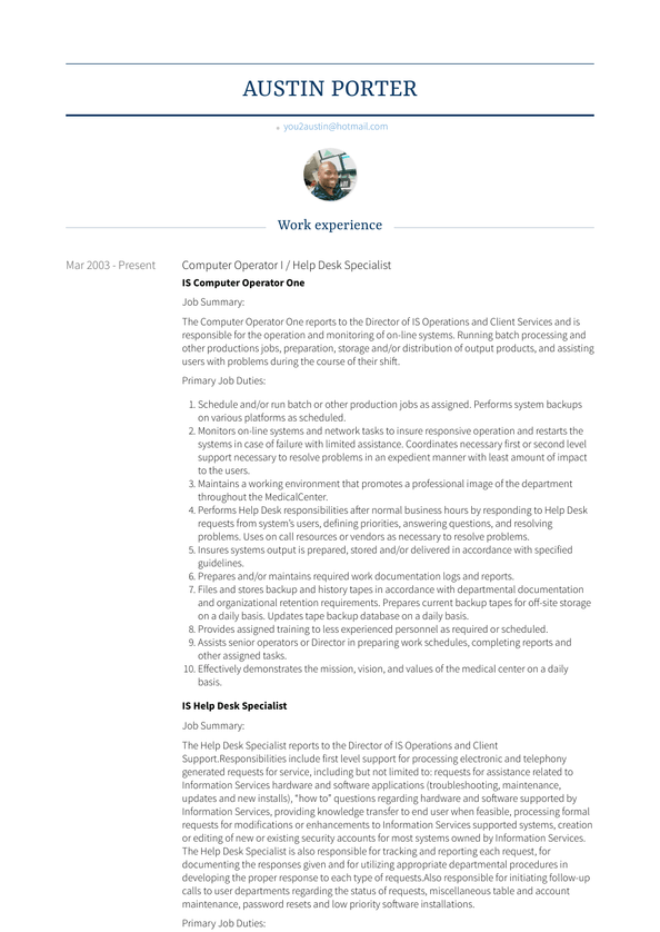 Computer Operator Resume Samples And Templates VisualCV   Austinporter 