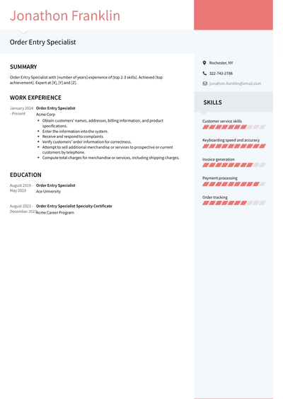 Order Entry Specialist Resume Examples and Templates