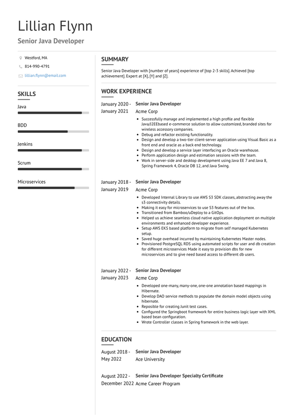 Senior Java Developer Resume Examples and Templates