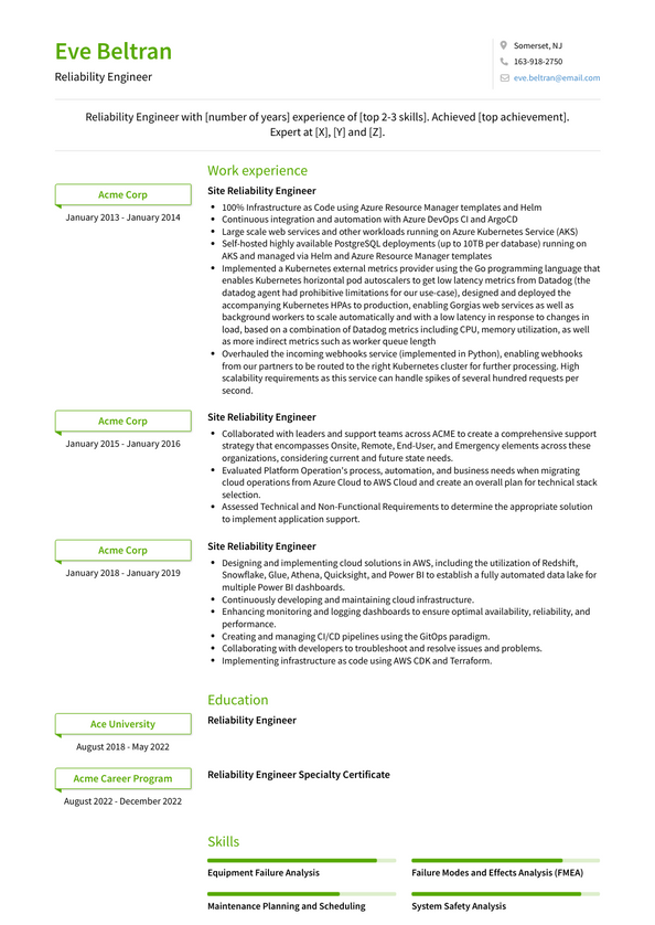 Reliability Engineer Resume Examples And Templates