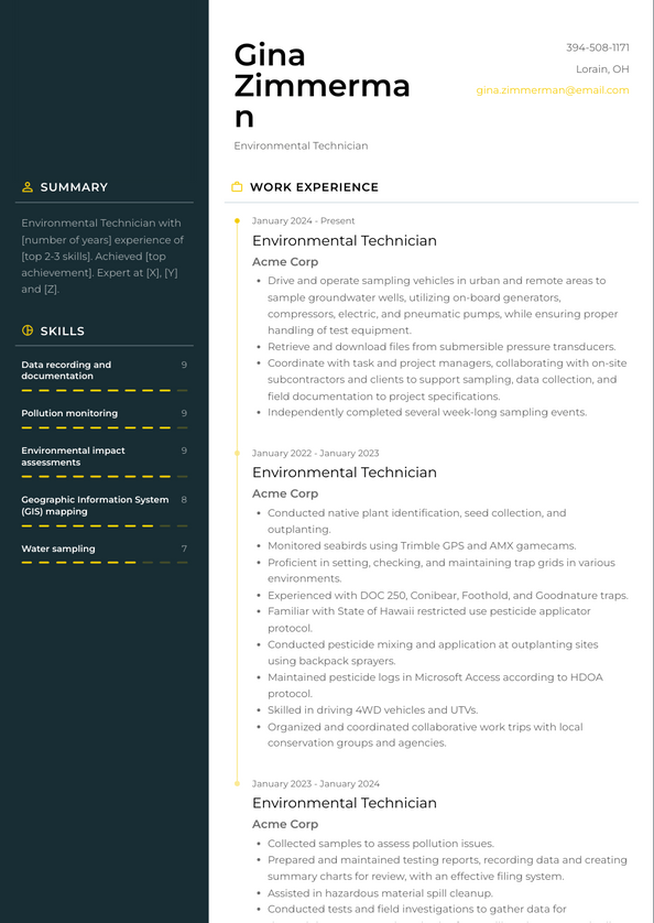 Environmental Technician Resume Examples and Templates