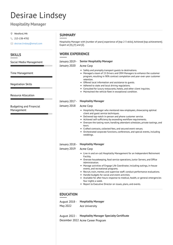 Hospitality Manager Resume Examples and Templates