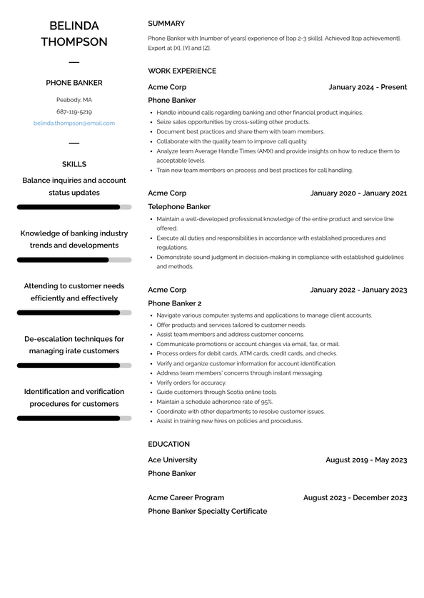 Phone Banker Resume Examples and Templates