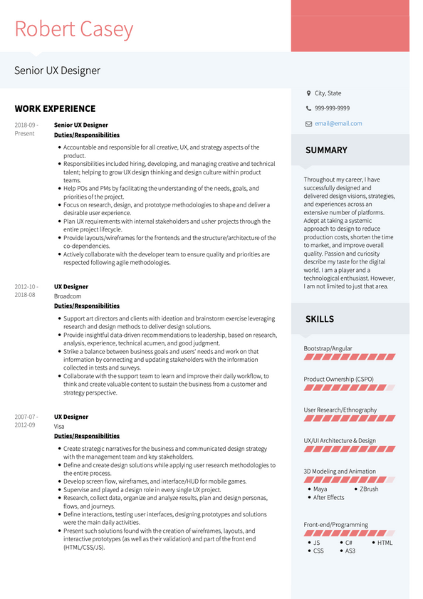 UX Designer CV Examples & Templates | VisualCV