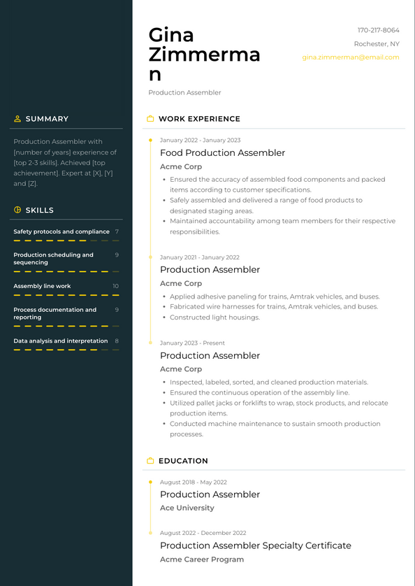 3+ Production Assembler Resume Examples and Templates