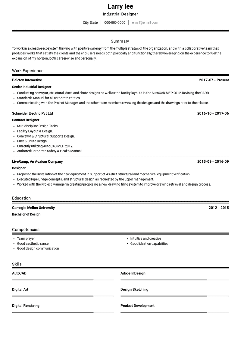 Industrial Designer Resume Samples and Templates VisualCV