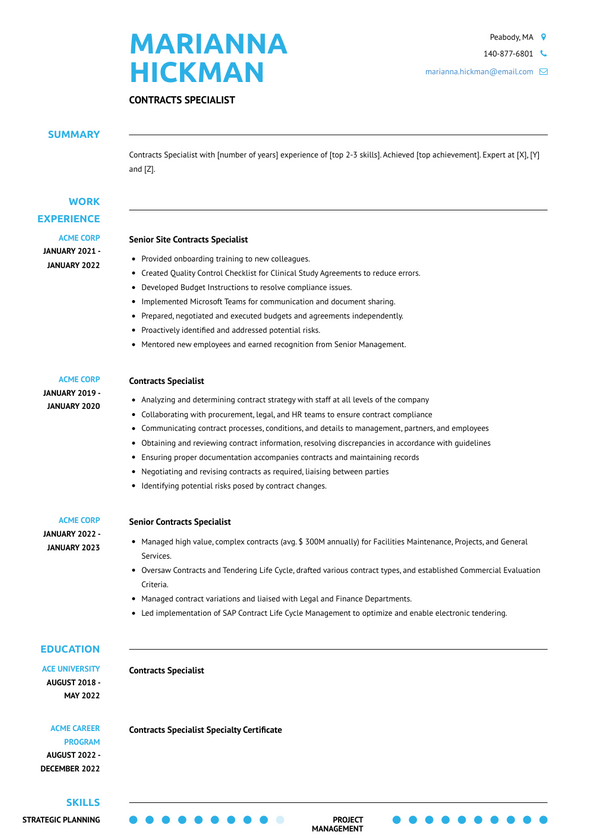 3+ Contracts Specialist Resume Examples and Templates