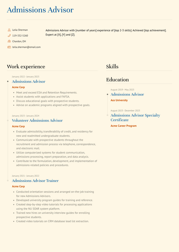 Admissions Advisor Resume Examples and Templates