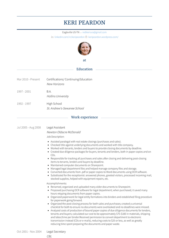 Legal Assistant Resume Samples & Examples for 2022 | VisualCV