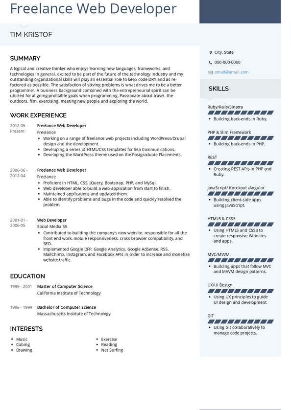 Freelance Web Developer Resume Samples & Examples | VisualCV