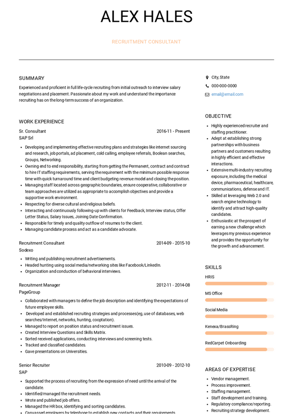 Recruiting Consultant Resume Samples and Templates | VisualCV