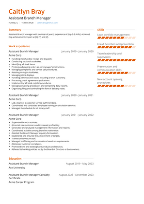 Assistant Branch Manager Resume Sample and Template