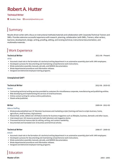 red color resume template zenith