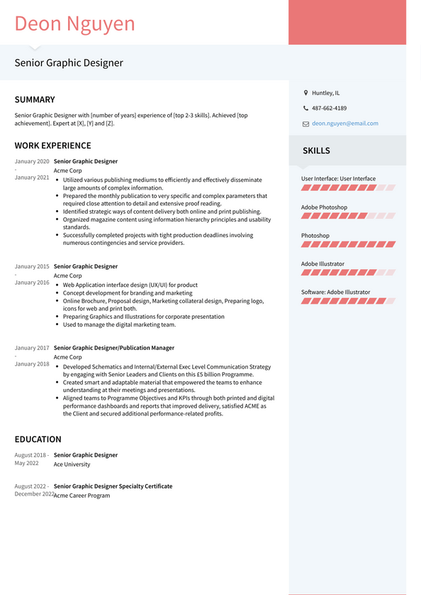 Senior Graphic Designer Resume Examples and Templates