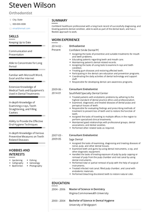 Orthodontist Resume Samples and Templates | VisualCV