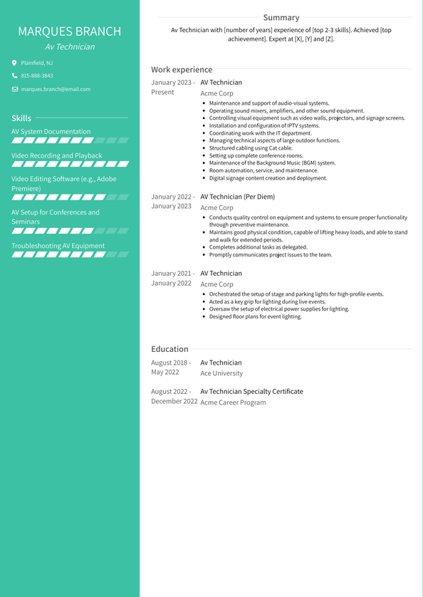 Av Technician Resume Examples and Templates