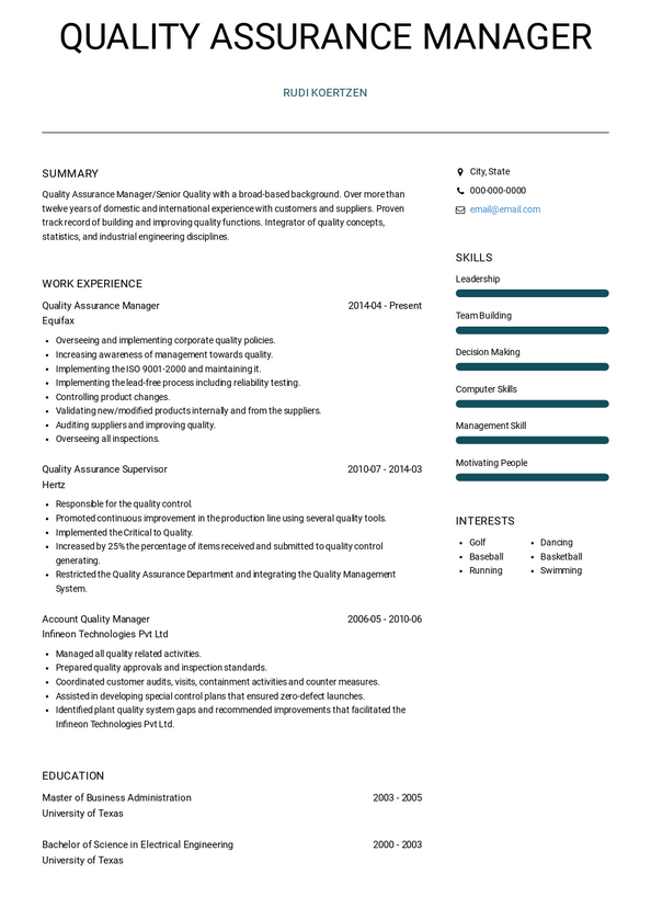 sample resume of quality assurance manager