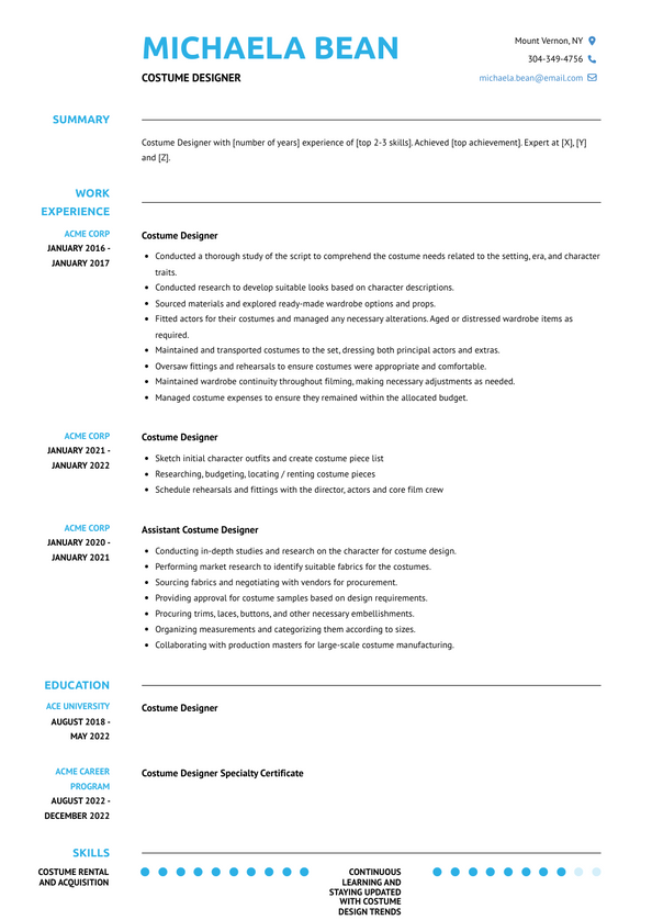 3+ Costume Designer Resume Examples and Templates